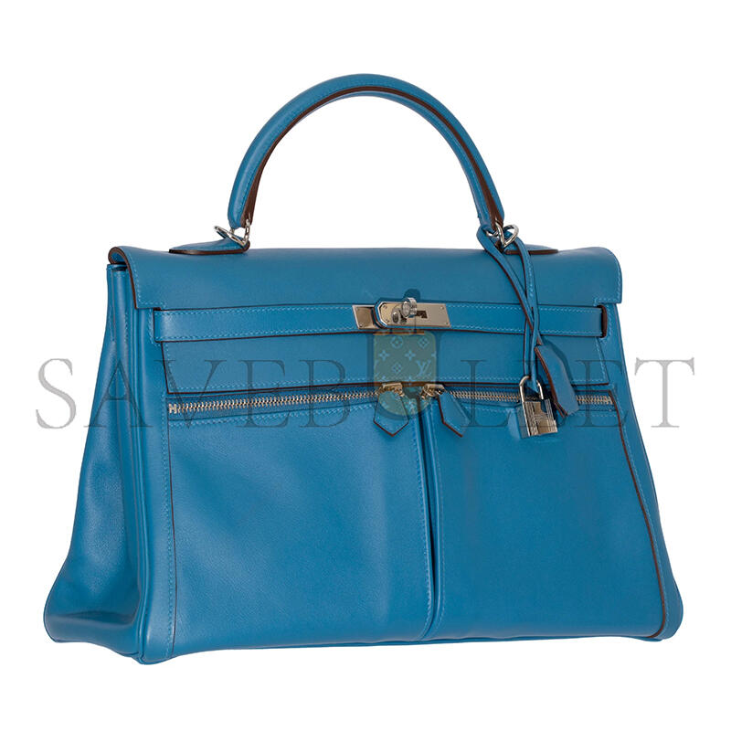 HERMES KELLY LAKIS 35 BLUE HYDRA SWIFT PALLADIUM HARDWARE (35*24*12cm)
